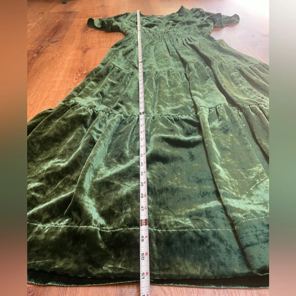 Anthropologie Somerset Velvet Tiered Maxi Dress Small Green‎ Whimsical V Neck - Picture 7 of 9